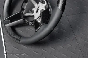 พวงมาลัย Cabon fiber แบบด้าน สำหรับ PORSCHE 992 Carrera หนังดำ-ด้ายดำ