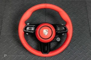 พวงมาลัย พร้อม Airbag สำหรับ 981 PORSCHE CAYMAN BOXSTER หนังแดง ด้ายแดง