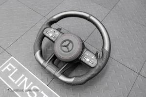 พวงมาลัย พร้อม Airbag Carbon fiber แบบด้าน สำหรับ W166 GLE-Class หนังดำด้ายแดง