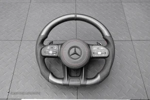 พวงมาลัย พร้อม Airbag Carbon fiber แบบด้าน สำหรับ W166 GLE-Class หนังดำด้ายแดง