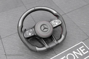 พวงมาลัย พร้อม Airbag Carbon fiber แบบด้าน สำหรับ W166 GLE-Class หนังดำด้ายแดง