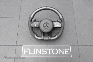 พวงมาลัย พร้อม Airbag Carbon fiber แบบด้าน สำหรับ W166 GLE-Class หนังดำด้ายแดง