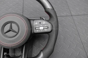 พวงมาลัย พร้อม Airbag Carbon fiber แบบด้าน สำหรับ W166 GLE-Class หนังดำด้ายแดง