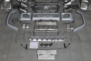 ชุดกันชนหน้า สำหรับ W465 G-Class คิ้วหูลากสีเงิน ทรง G63 AMG