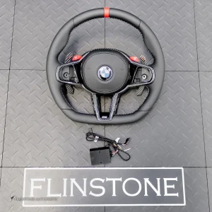 พวงมาลัย พร้อม Airbag พร้อมปุ่ม M1 M2 สำหรับ BMW X6 G06 LCI หนังดำ ด้าย3สี กรอบ Carbon fiber