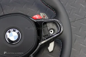 พวงมาลัย พร้อม Airbag พร้อมปุ่ม M1 M2 สำหรับ BMW X6 G06 LCI หนังดำ ด้าย3สี กรอบ Carbon fiber