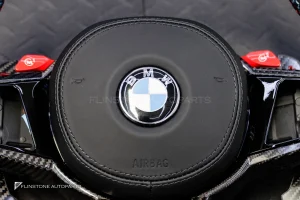 พวงมาลัย พร้อม Airbag พร้อมปุ่ม M1 M2 สำหรับ BMW X6 G06 LCI หนังดำ ด้าย3สี กรอบ Carbon fiber