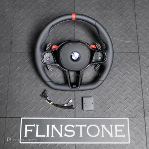 พวงมาลัย พร้อม Airbag พร้อมปุ่ม M1 M2 สำหรับ BMW X6 G06 LCI หนังดำ ด้าย3สี กรอบ Carbon fiber