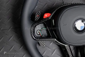 พวงมาลัย พร้อม Airbag พร้อมปุ่ม M1 M2 สำหรับ BMW X6 G06 LCI หนังดำ ด้าย3สี กรอบ Carbon fiber