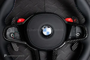 พวงมาลัย พร้อม Airbag พร้อมปุ่ม M1 M2 สำหรับ BMW X6 G06 LCI หนังดำ ด้าย3สี กรอบ Carbon fiber
