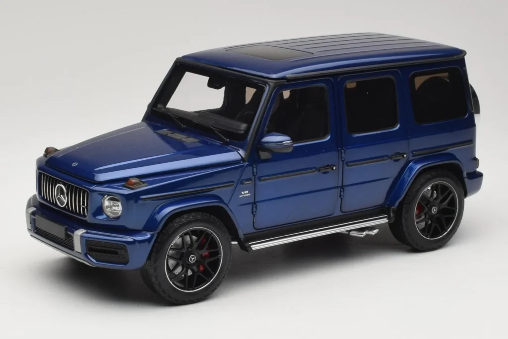 โมเดลรถ 1:18 Mercedes G 63 AMG W463 สีน้ำเงินเมทัลลิก Minichamps (มือสอง)