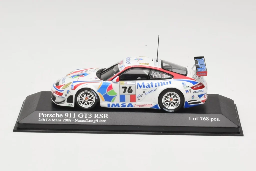 โมเดลรถ 1:43 Porsche 911 997 GT3 RSR #76 IMSA Performance Matmut R. Narac / R. Lietz / P. Long 24 Hours of Le Mans ปี 2008 Minichamps (มือสอง)