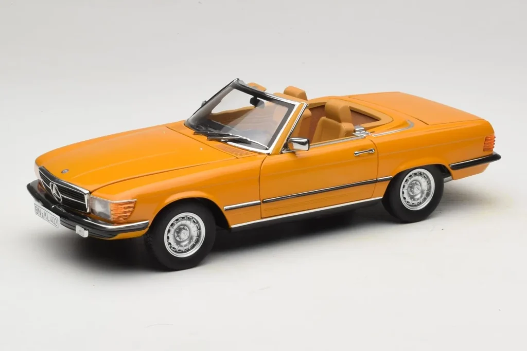 โมเดลรถ 1:18 Mercedes 450 SL R107 Cayenne สีส้ม Norev