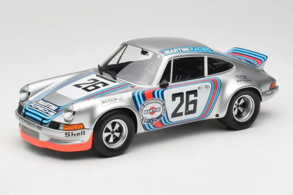 Model 1:18 Porsche 911 Carrera RSR Group 4 GT #26 Martini Racing H. Muller / G. van Lennep GT Class Winner 1000 km Dijon year 1973 Minichamps