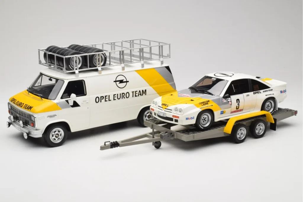 Model 1:18 Opel Manta 400 Group B Rally Tour de Corse With Chevrolet G30 Service Van year 1984 Otto