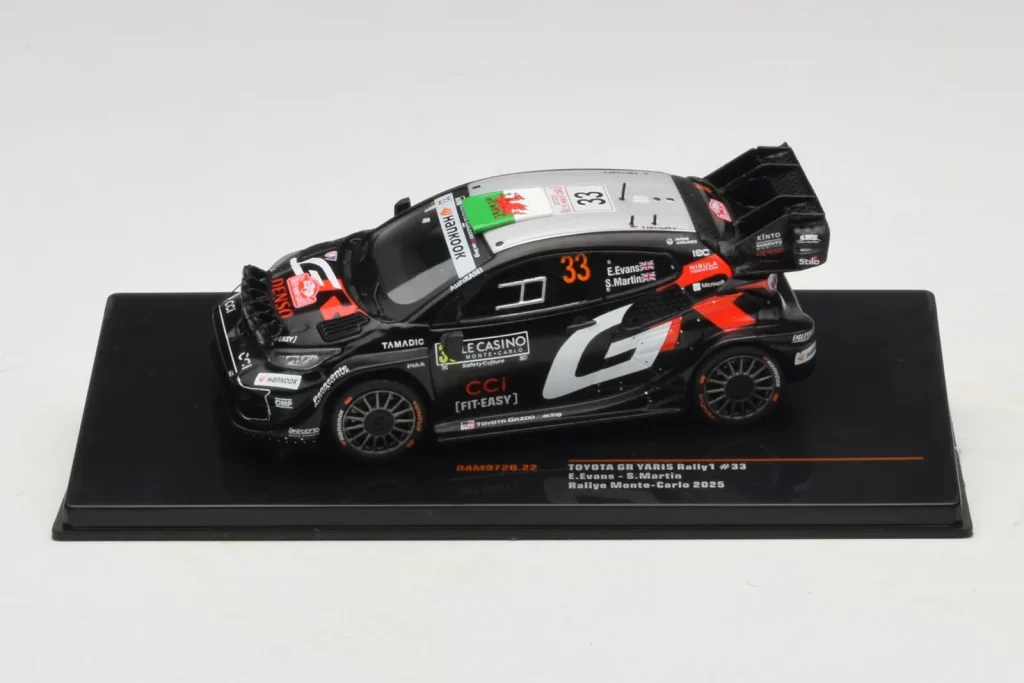 โมเดลรถ 1:43 Toyota GR Yaris Rally1 #33 E. Evans / S. Martin Rally Monte Carlo ปี 2025 IXO