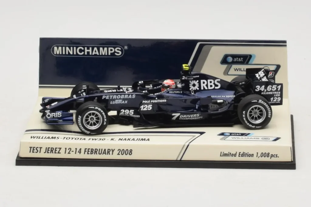 โมเดลรถ 1:43 Williams FW30 Toyota #8 K. Nakajima Test Jerez Feb ปี 2008 Minichamps (มือสอง)
