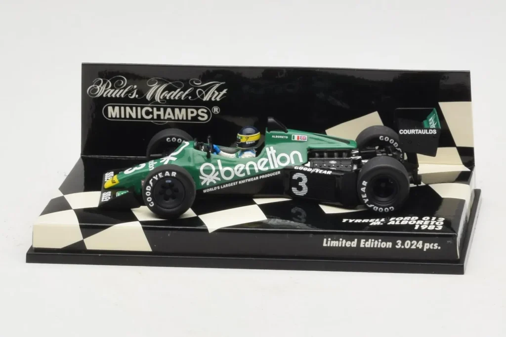 โมเดลรถ 1:43 Tyrrell 012 Ford #3 M. Alboreto F1 ปี 1983 Minichamps (มือสอง)