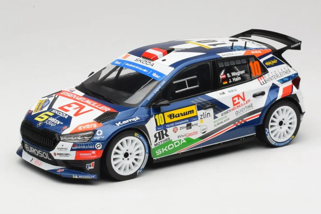 โมเดลรถ 1:18 Skoda Fabia Rally2 #10 S. Wagner / G. Winter Barum Czech Rally Zlín ปี 2024 IXO
