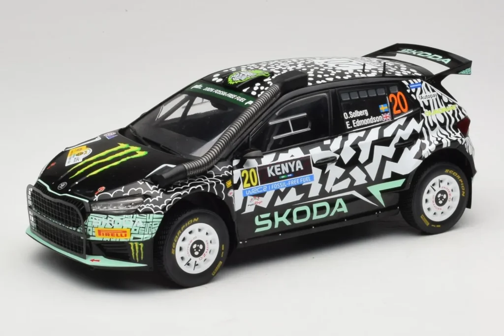 โมเดลรถ 1:18 Skoda Fabia Rally2 #20 O. Solberg / E. Edmund Safari Rally Kenya ปี 2024 IXO