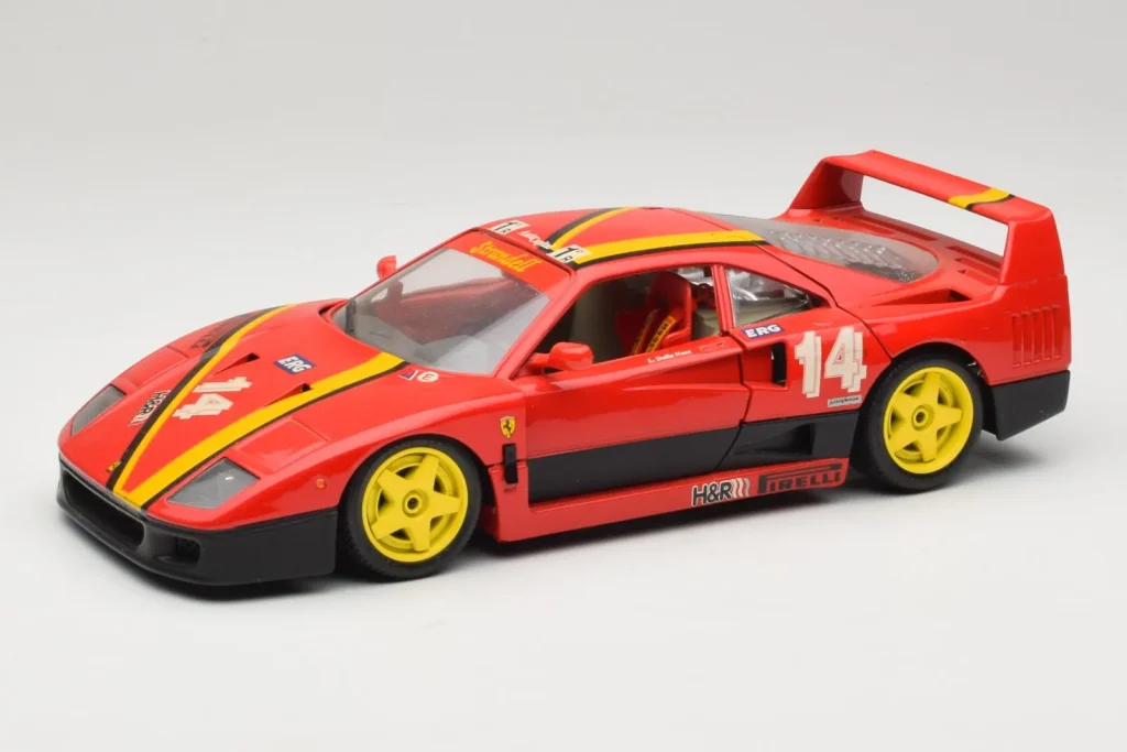 Model 1:18 Ferrari F40 Evoluzione #14 L. Dalla Noce H&R Red with Yellow Wheels year 1992 Bburago