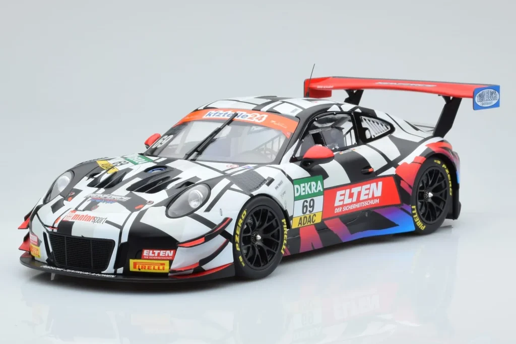 Model 1:18 Porsche 911 GT3 R Iron Force by Ring Police #69 J. van Slooten / L. Luhr ADAC GT Masters year 2018 Minichamps