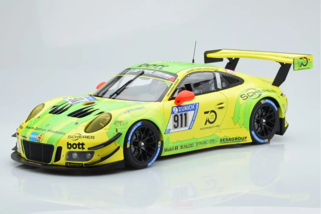 Model 1:18 Porsche 911 GT3 R Manthey Racing #911 F. Scherer / K. Estre / R. Dumas / L. Vanthoor / E. Bamber 24 Hours of Nurburgring year 2018 Minichamps