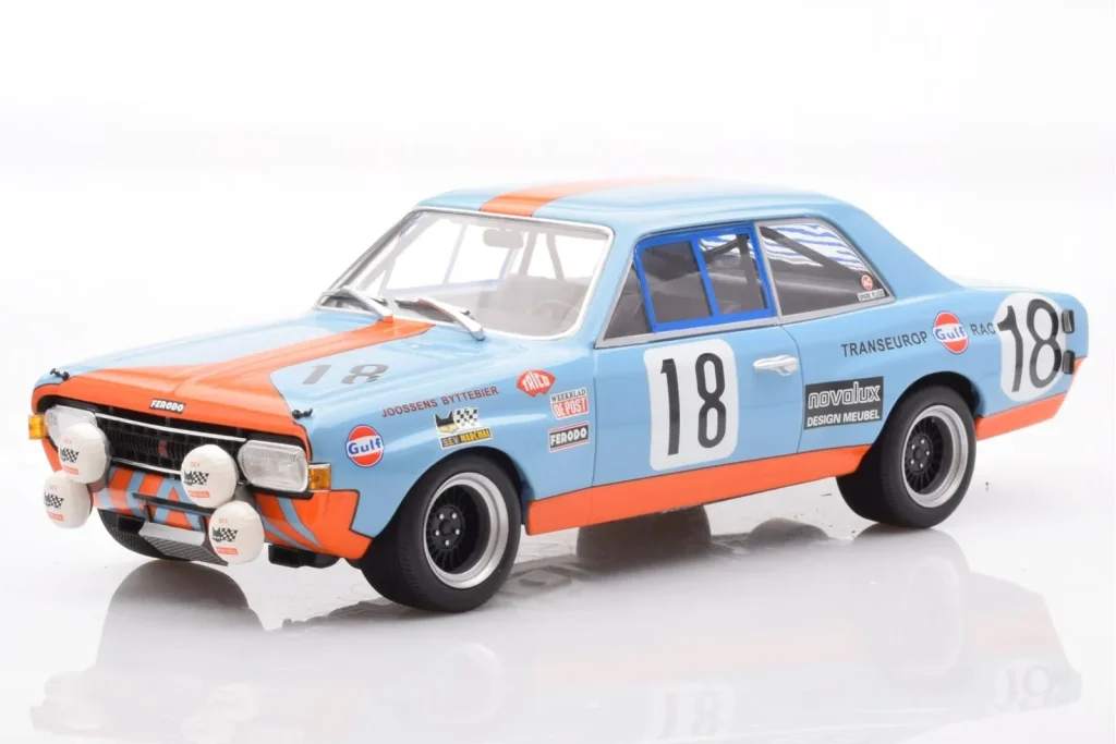 Model 1:18 Opel Commodore A Steinmetz Gulf #18 Joossens / Byttebier 24 Hours of Spa year 1971 Minichamps