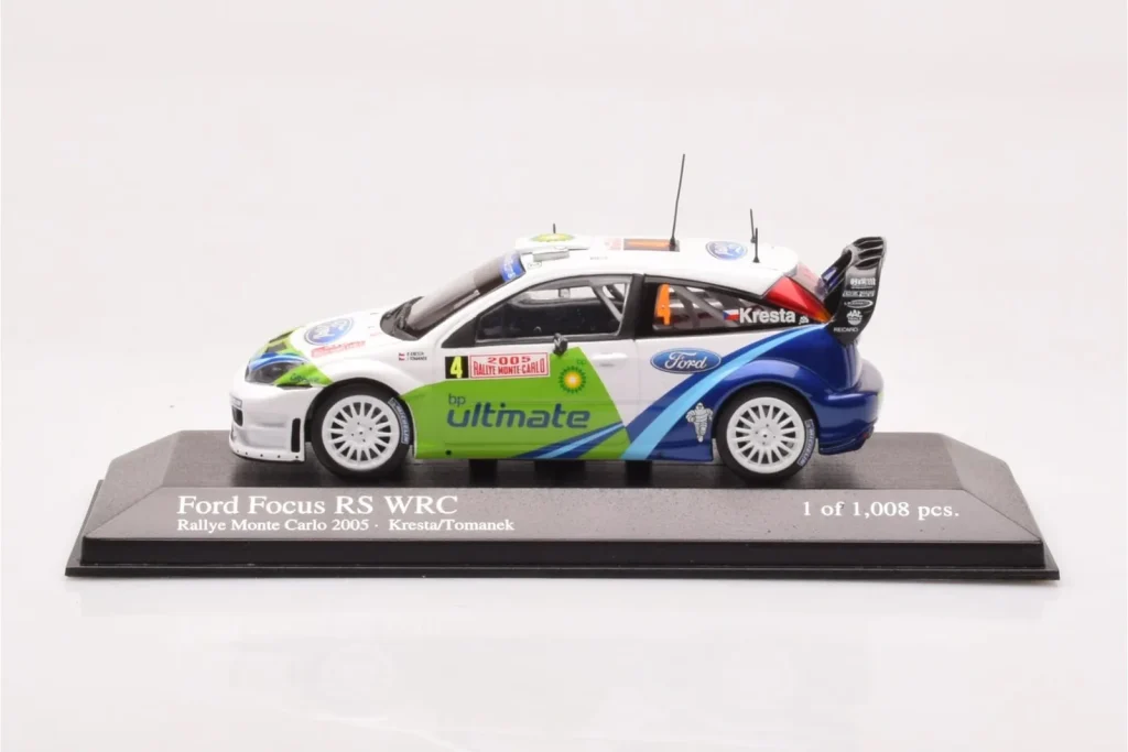 โมเดลรถ 1:43 Ford Focus RS WRC #4 R. Kresta / J. Tomanek Rally Monte Carlo ปี 2005 Minichamps (มือสอง)