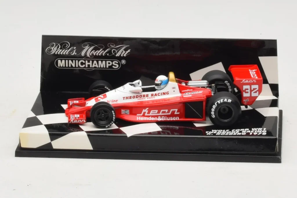 โมเดลรถ 1:43 Wolf WR1 Ford Theodore Racing K. Rosberg F1 ปี 1978 Minichamps (มือสอง)