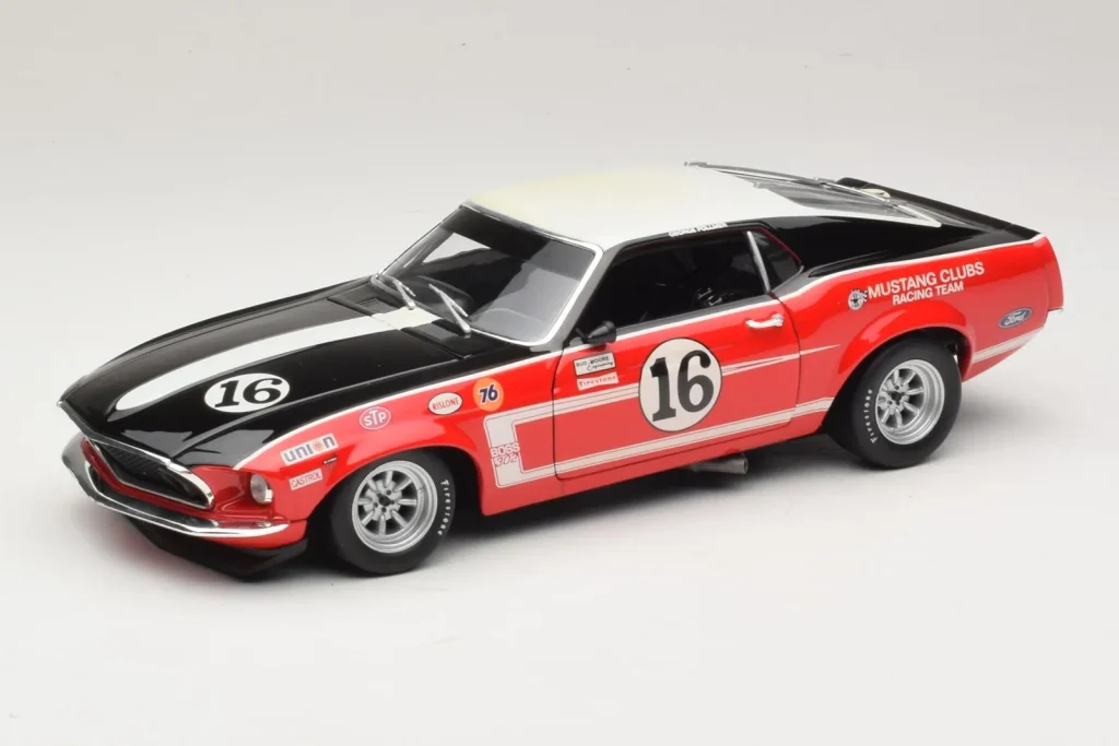 โมเดลรถ 1:18 Ford Mustang Boss 302 #16 Bud Moore Engineering G. Follmer Trans-Am ปี 1969 OEM (มือสอง)