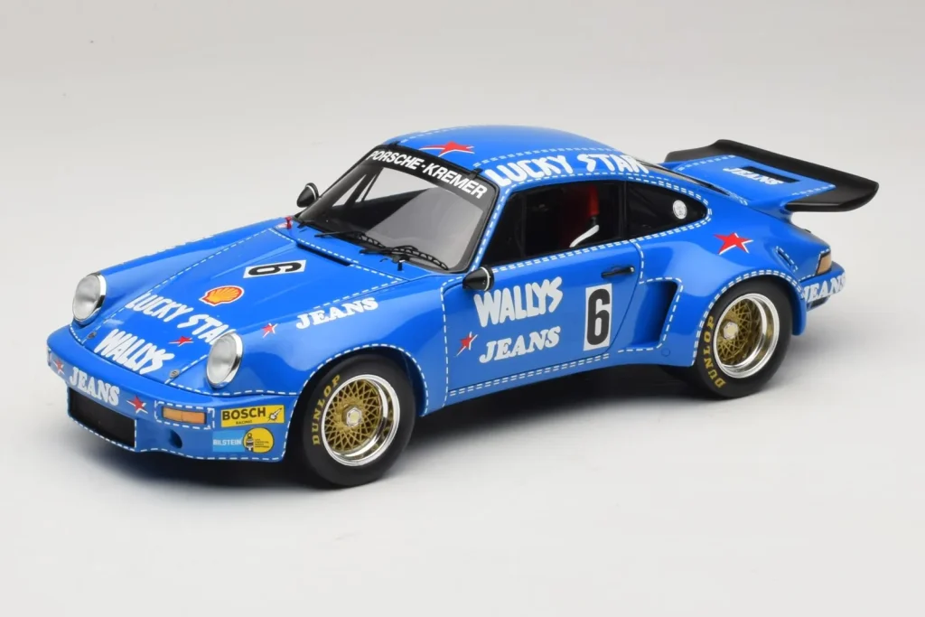 Model 1:18 Porsche 911 RSR #6 Wallys Jeans Nurburgring year 1974 Spark