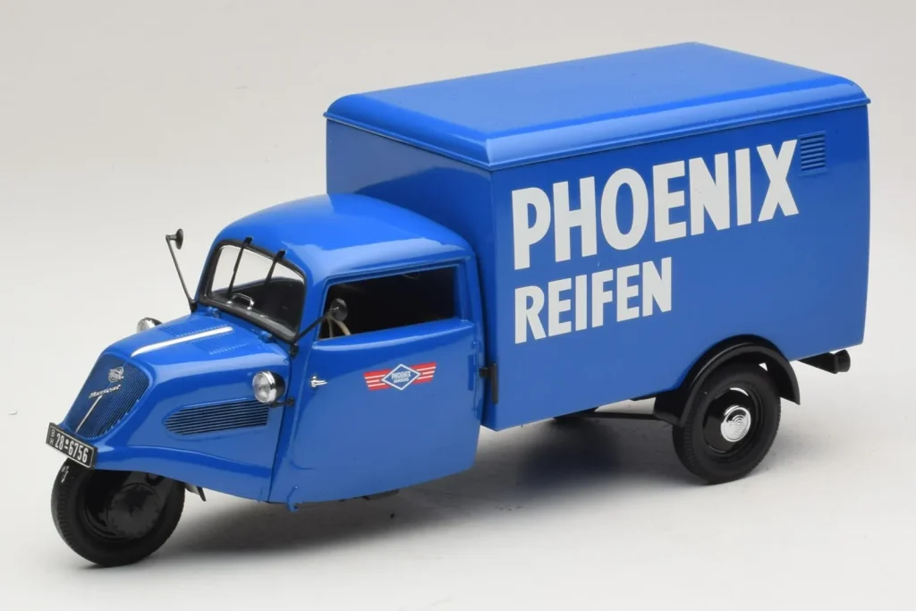 车型 1:18 Tempo Hanseat 3-Wheeler Box Van Phoenix 蓝色 Minichamps