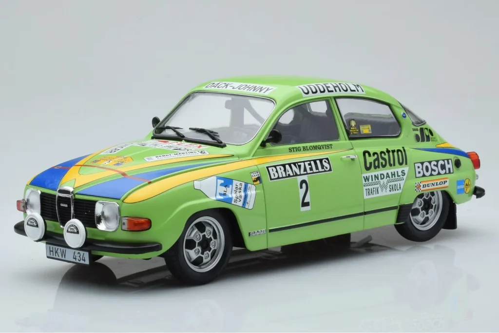 โมเดลรถ 1:18 Saab 96 V4 #2 S. Blomqvist / H. Sylvan Rally Sweden ปี 1976 IXO