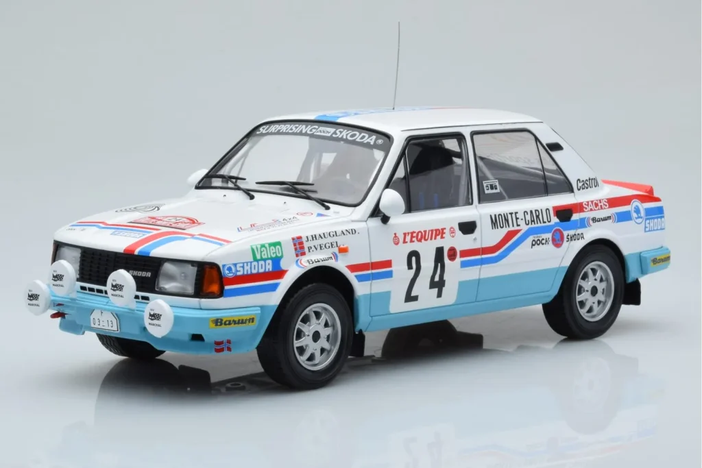 โมเดลรถ 1:18 Skoda 130 L Night Version #24 J. Augland Rally Monte Carlo ปี 1987 IXO