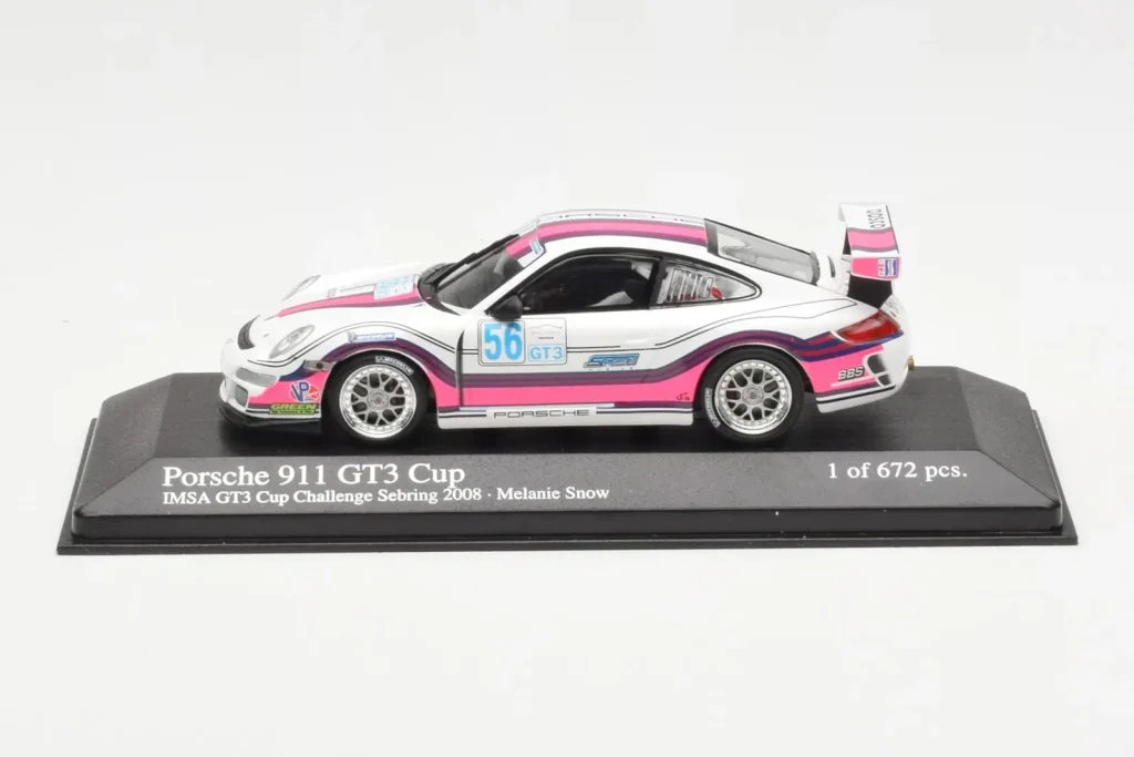 โมเดลรถ 1:43 Porsche 911 997 GT3 Cup #56 M. Snow IMSA GT3 Challenge ปี 2008 Minichamps (มือสอง)