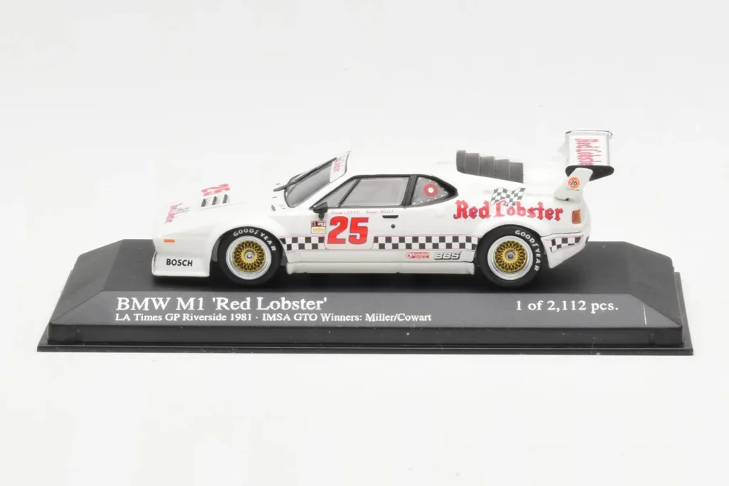 Model 1:43 BMW M1 IMSA #25 Red Lobster Cowart / Miller LA Times Grand Prix Winner year 1981 Minichamps