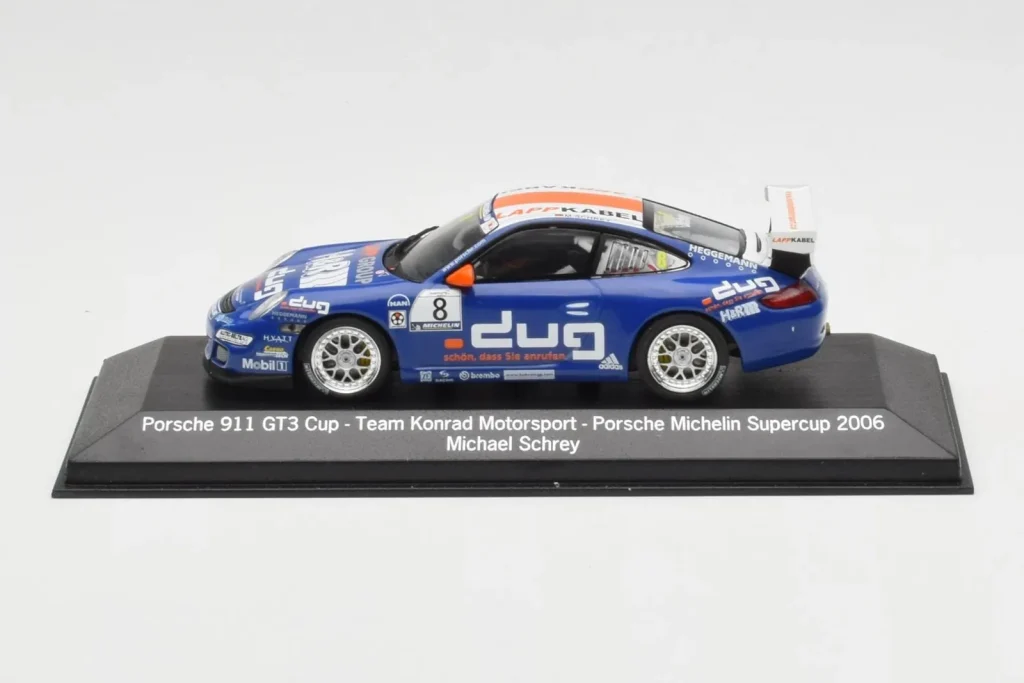 โมเดลรถ 1:43 Porsche 911 997 GT3 Cup #8 M. Schrey Team Konrad Motorsport Porsche Michelin Supercup ปี 2006 Minichamps (มือสอง)