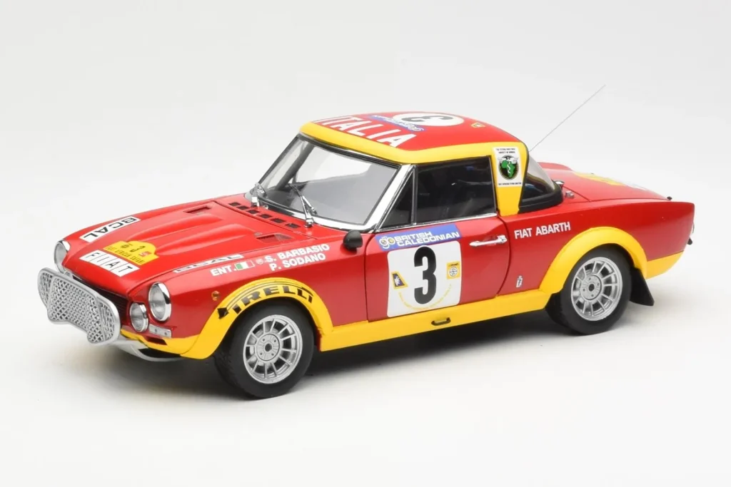 โมเดลรถ 1:18 Fiat 124 Abarth #3 Barbasio / Sodano East African Safari Rally ปี 1974 Sun Star (มือสอง)