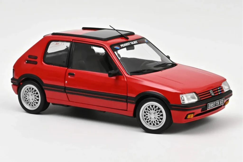 Model 1:18 Peugeot 205 GTi 1.9 PTS Deco Vallelunga red Norev