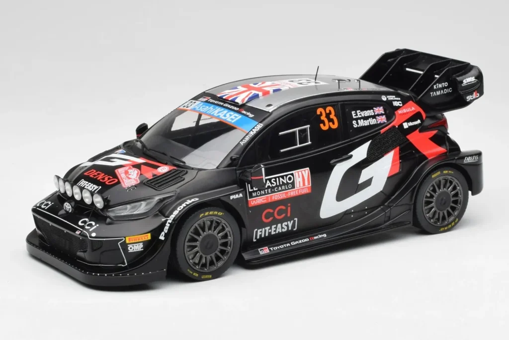 โมเดลรถ 1:18 Toyota Yaris Rally1 WRC #33 E. Evans / S. Martin Rally Monte Carlo Night Version ปี 2024 IXO