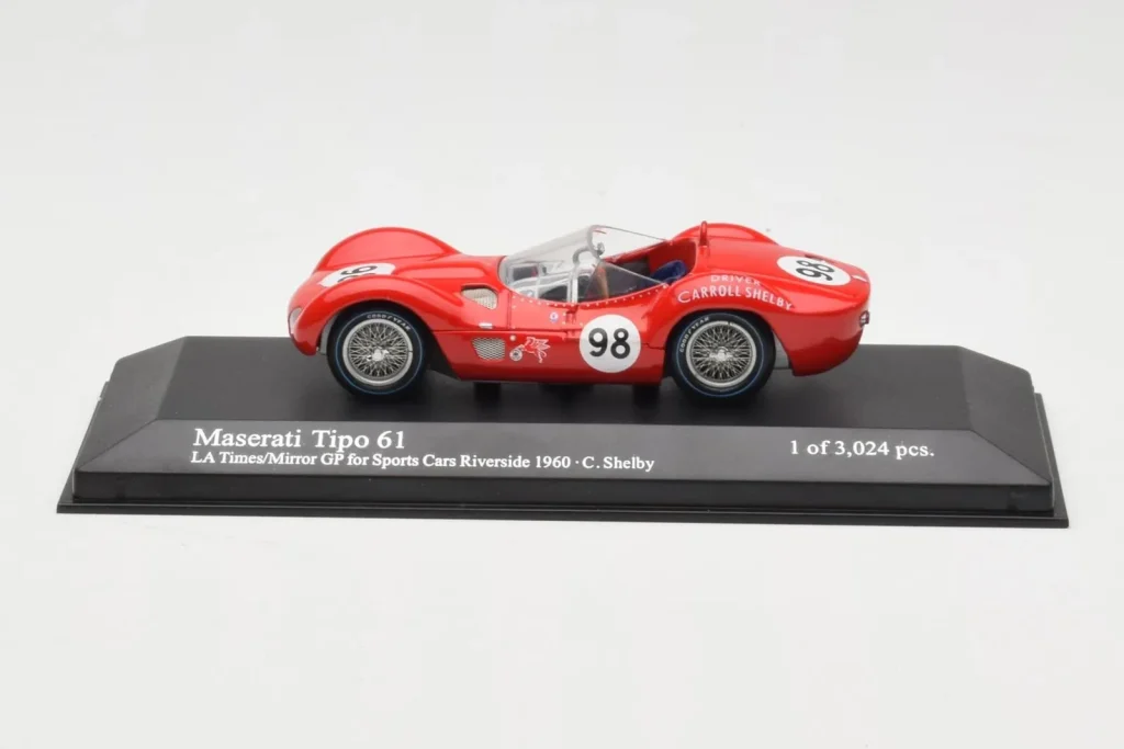 โมเดลรถ 1:43 Maserati Tipo 61 #98 C. Shelby Times Mirror Grand Prix Riverside ปี 1960 Minichamps (มือสอง)