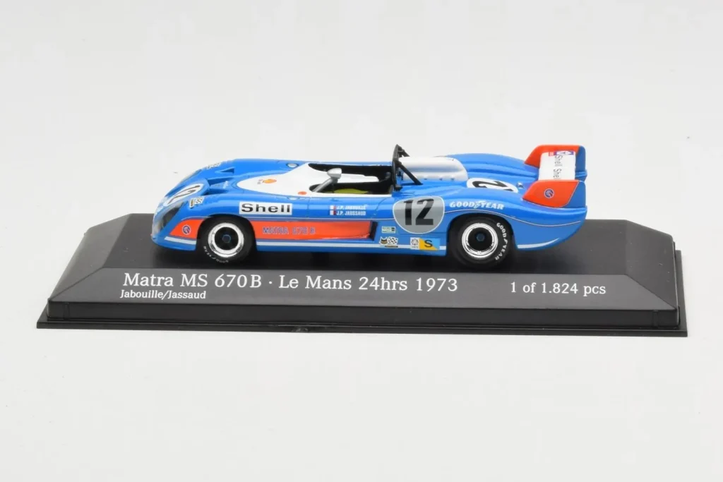 โมเดลรถ 1:43 Matra Simca MS670B #12 J-P. Beltoise / J-P. Jabouille / J-P. Jaussaud 24 Hours of Le Mans ปี 1973 Minichamps (มือสอง)