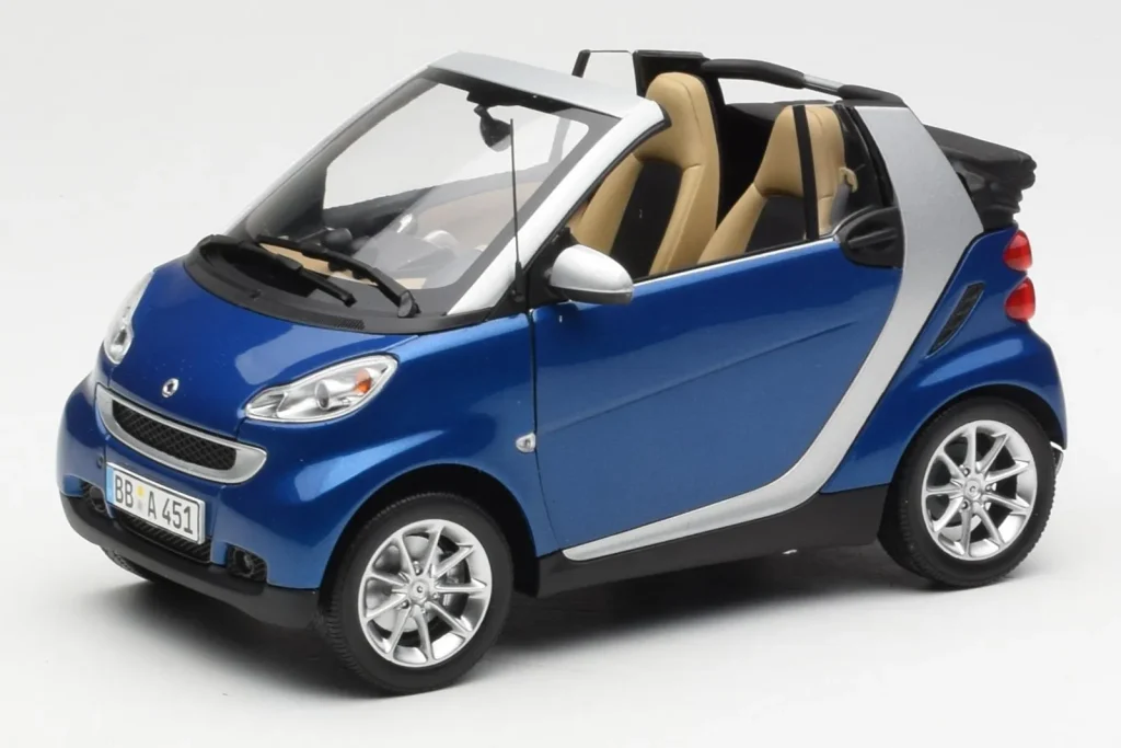 โมเดลรถ 1:18 Smart Fortwo W451 Cabrio Blue Silver Minichamps (มือสอง)