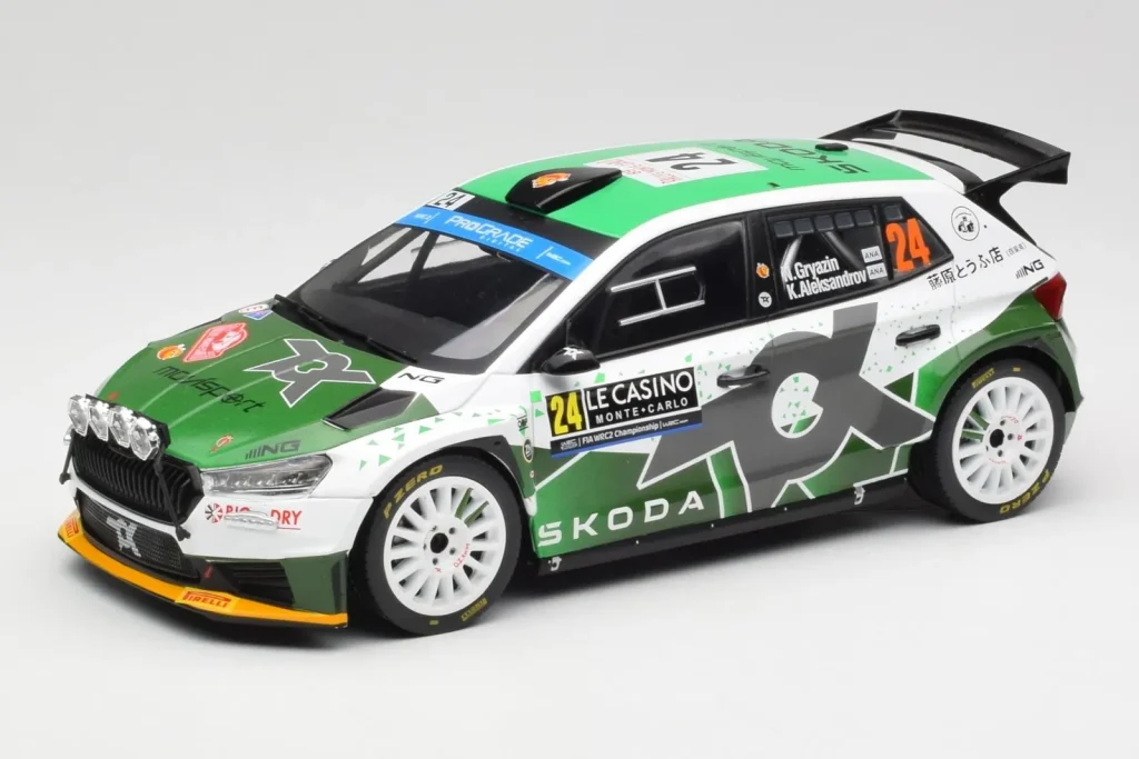 Model 1:18 Skoda Fabia Rally2 #24 N. Gryazin / K. Aleksandrov Rally Monte Carlo year 2023 IXO