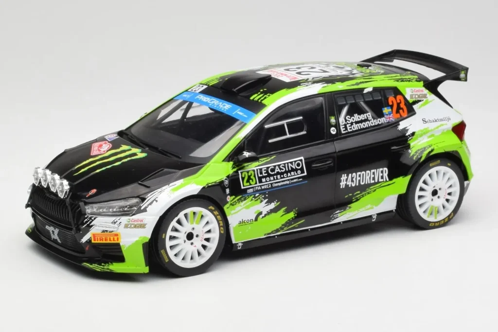 โมเดลรถ 1:18 Skoda Fabia Rally2 #23 O. Solberg / E. Edmondson Rally Monte Carlo ปี 2023 IXO