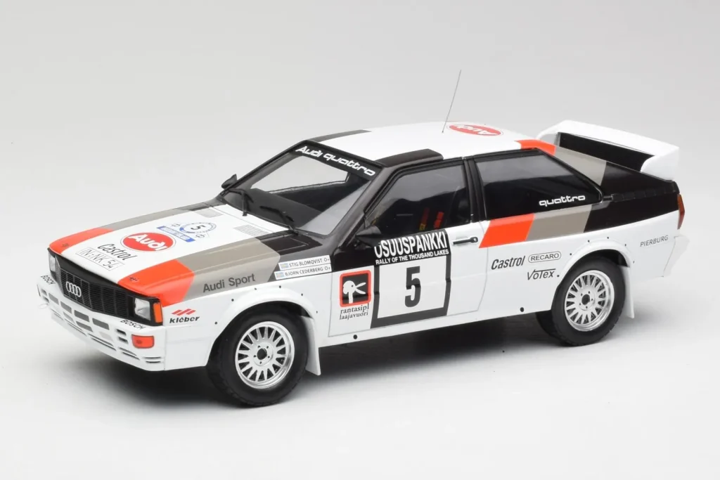 โมเดลรถ 1:18 Audi Quattro #5 H. Mikkola / A. Hertz 1000 Lakes Rally ปี 1982 IXO