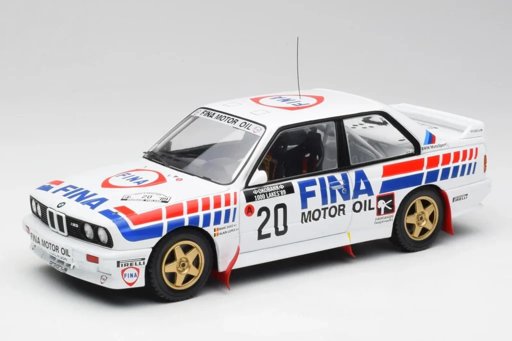 Model 1:18 BMW E30 M3 #20 M. Duez / A. Lopes 1000 Lakes Rally year 1989 IXO