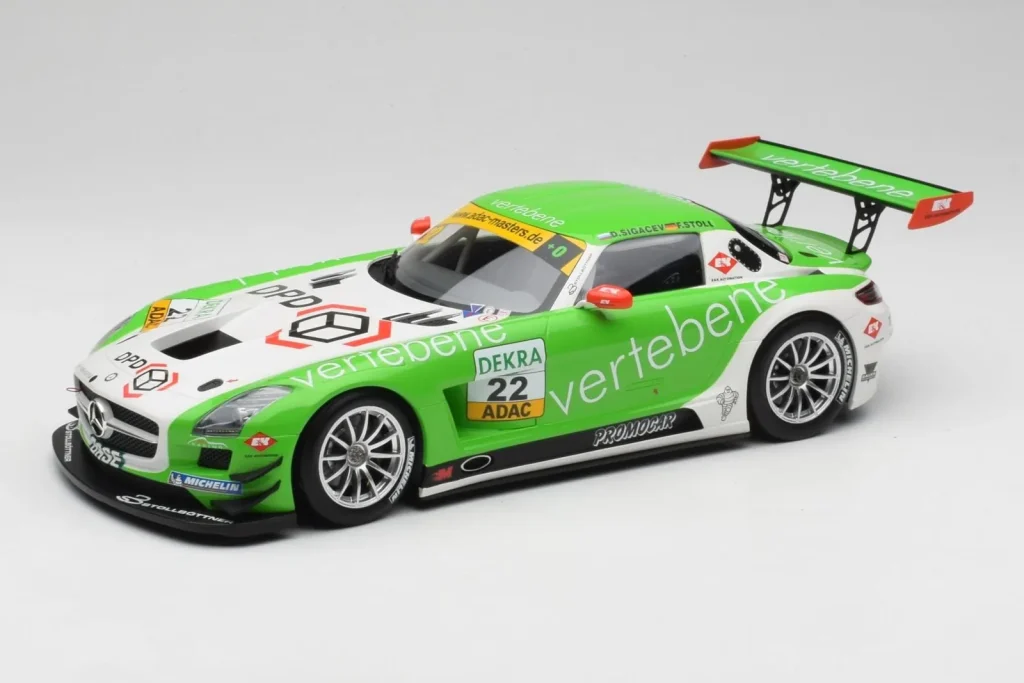 โมเดลรถ 1:18 Mercedes AMG SLS C197 GT3 MS Racing #22 V. Sigacev / C. Stoll ADAC GT Masters ปี 2011 Minichamps (มือสอง)