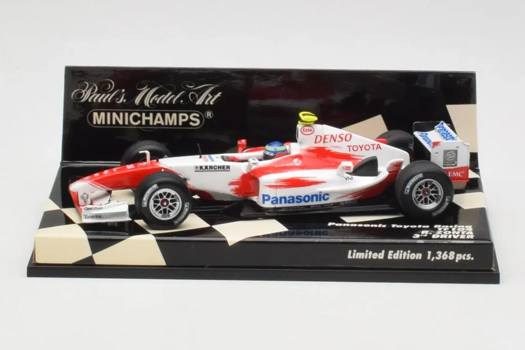 โมเดลรถ 1:43 Toyota TF104 Panasonic Racing #0 R. Zonta 3rd Driver ปี 2004 Minichamps (มือสอง)